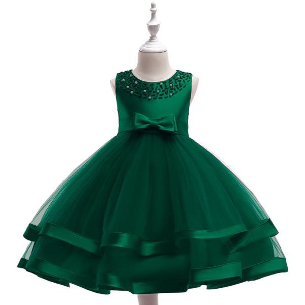 European and American new summer children's clothing mesh princess puffy dress beaded sleeveless girls show skirt