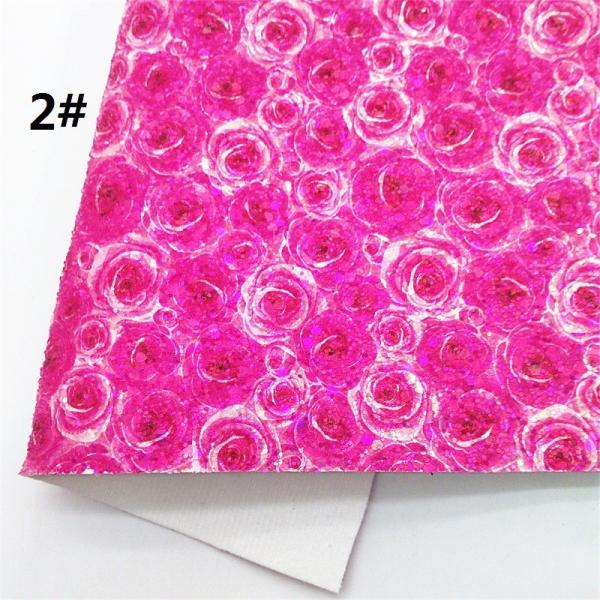 Pink 100% PU Leather Printed Gretel Rose Flower Polyurethane Imitation Leather