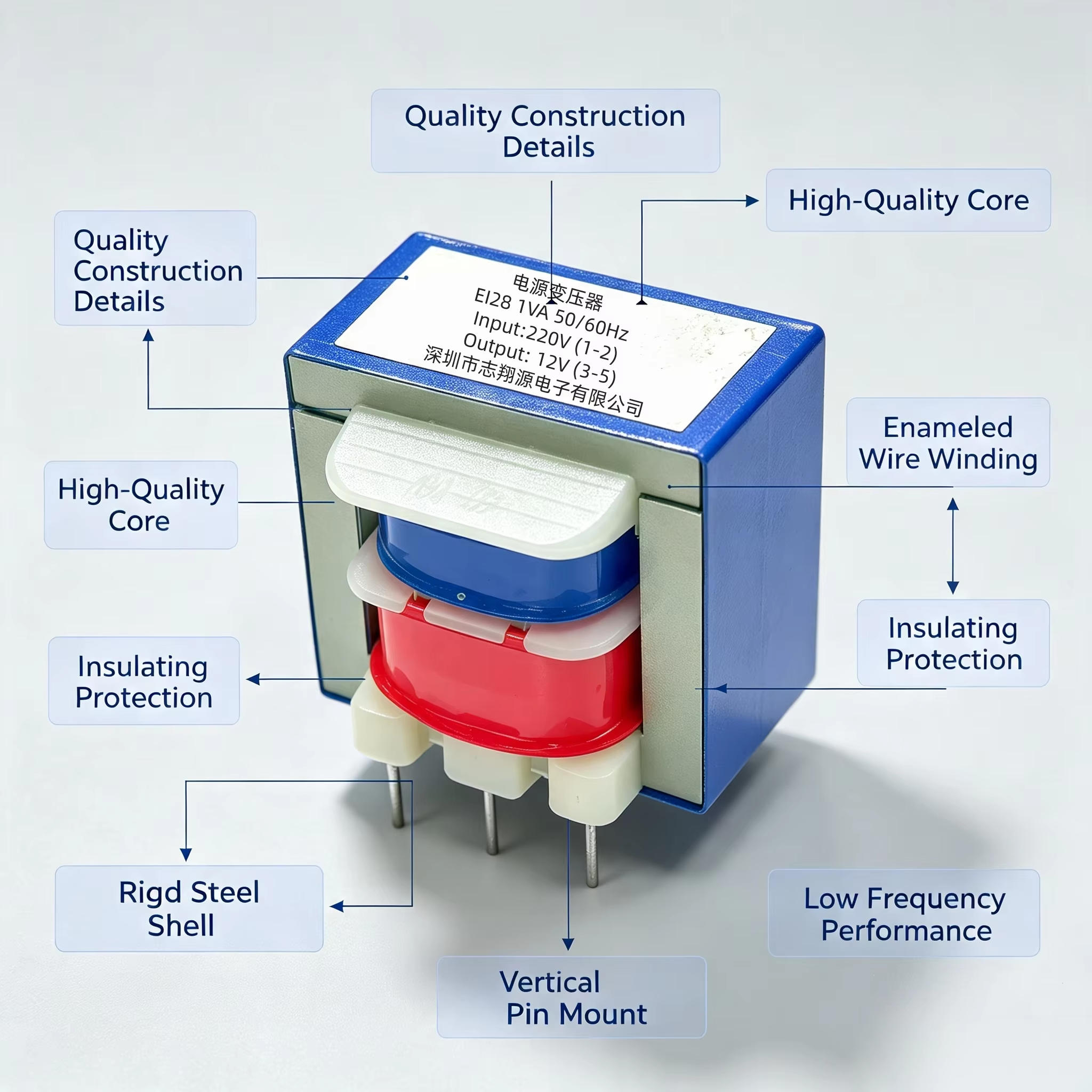 EI28 220V to 15V Step Down Transformer Low Frequency Power Transformer with Z11 Silicon Steel Sheet