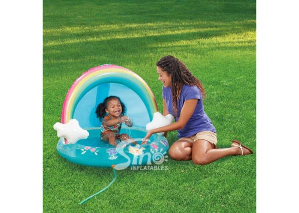 Outdoor Rainbow Inflatable Splash Pool With Canopy For Kiddie Water Play Mat Toy