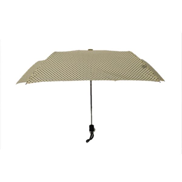 Cream Color 3 Section Automatic Open And Close Compact Umbrella 6 Panels