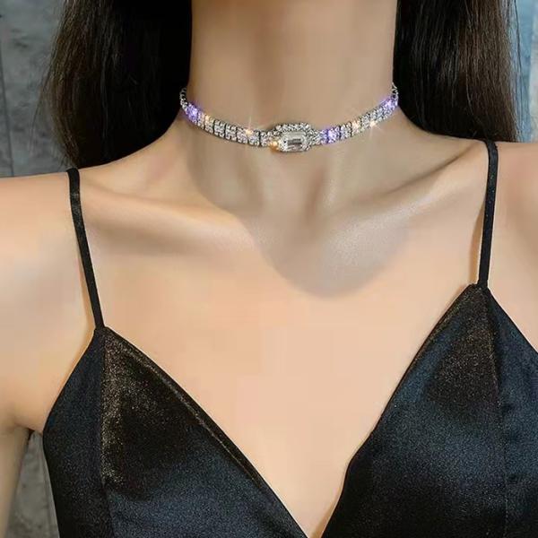 Alloy Material Pearl And Rhinestone Necklace With Shiny Crystal Diamond