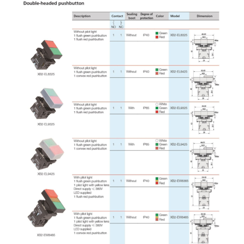 22mm Push Button Momentary Switch XB2-EA31 220 Volt with 10A Max. Current