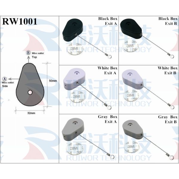 RW1001 Drop-Shaped Retractable Security Tether With Ring Terminal Inner Hole 3mm 4mm 5mm For Option