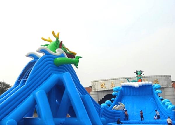 Crazy Blue Inflatable Dragon Theme Dry And Wet Slide With PVC Material
