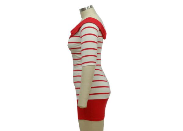 Stylish Summer Casual Ladies Wear Red And White Striped Short Sleeve Shirt