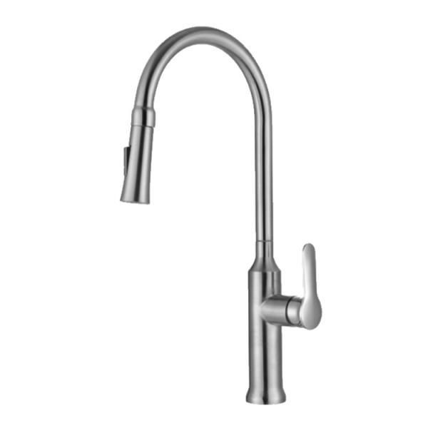 Pull Out Stainless Steel Kitchen Faucet Deck Mounted Single Handle Brushed Mixd