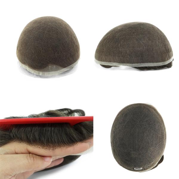 Toupee For Mens Full Lace Human Hair Replecement System Natural Hairpiece 8x10'' Color 1B#