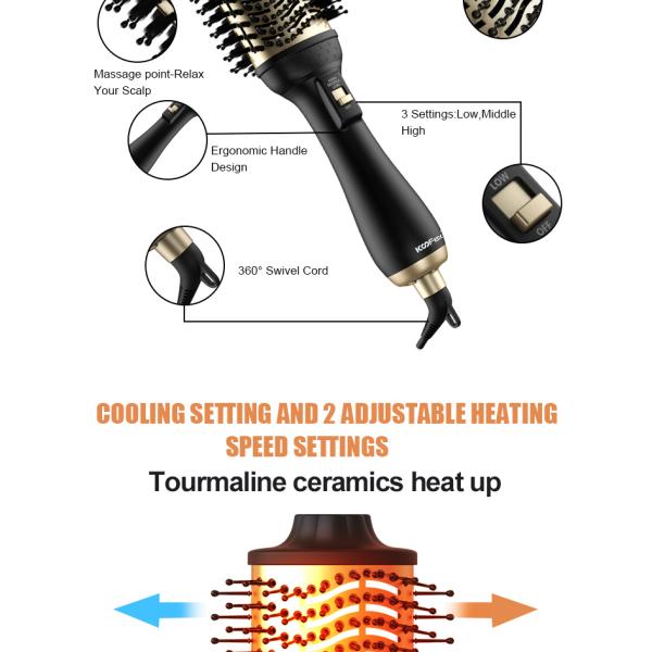 4 In 1 Multi Functional Hot Air Dryer Comb Brush Hair Curler Tourmaline Ceramic