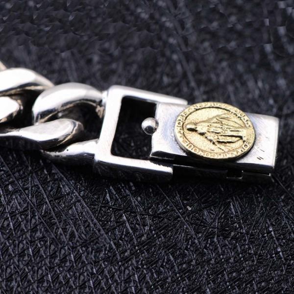 925 Sterling Silver Chunky Curb Chain Link Cross Charm ID Bracelet (XH058592)