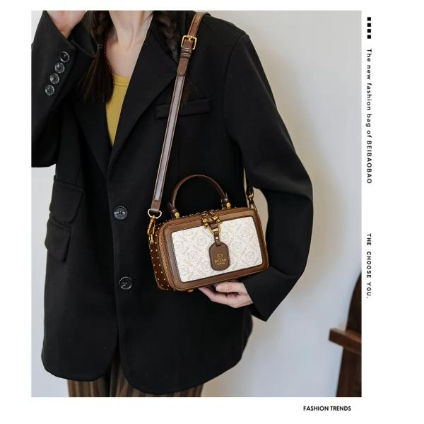 PU Retro Embossed Small Square Bag With A Long Shoulder Strap For Handheld