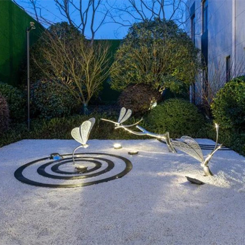 Animal Silver Dragonfly Metal Garden Sculpture Stainless Steel Outdoor