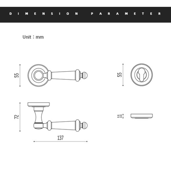 Amertop Bedroom Brass French Door Handles 137mm 72mm OEM Support