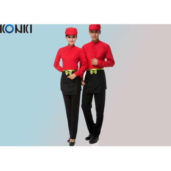 Cool Restaurant Staff Uniforms With Solid Color Long Sleeve Shirt And Pants