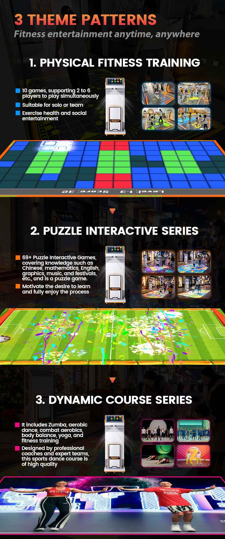 Radar Sensing Interactive Floor Projection Game Machine with Caster Wheels and 4100 Lumens Mobile Interactive Floor Projector