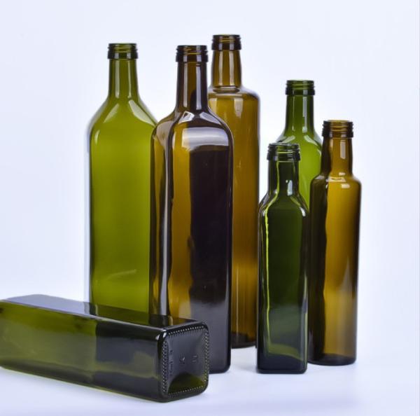 Collar Material Glass Dark Green Square Bottles 250ml 500ml 700ml for Cooking Olive Oil