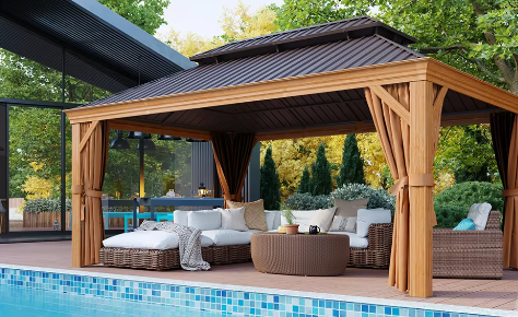 Luxury Outdoor Deck 12*16ft Aluminum Frame Galvanized Steel Bimetal Roof Hard Top Gazebo Garden