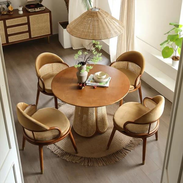 Wicker Rattan Dining Table And Chairs Sets Modern Solid Wood