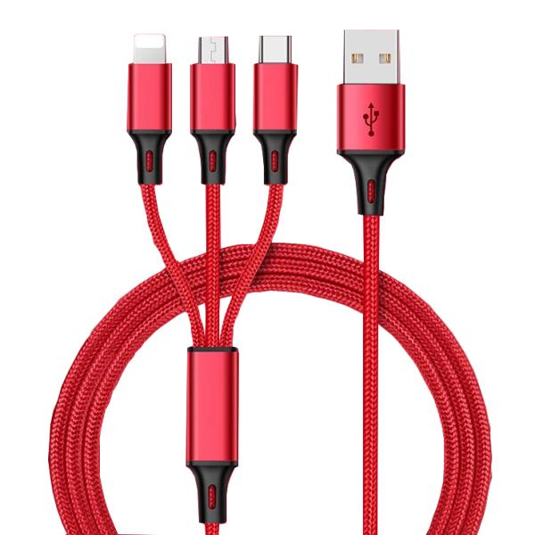 Wholesale Nylon Braided Usb Charger 3 in 1 Usb Charger Cable Multi Charging Cable For iphone