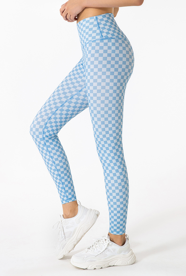 Решетка высокое Waisted шахматной доски брюк йоги XL женщин разминки Wicking пота