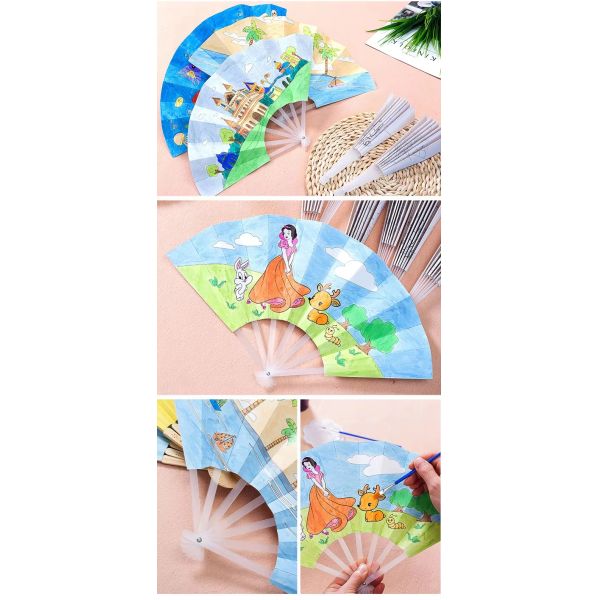Custom Printed Logo Personalized Paper and Fabric Folding Bamboo Wood Plastic Hand Fan