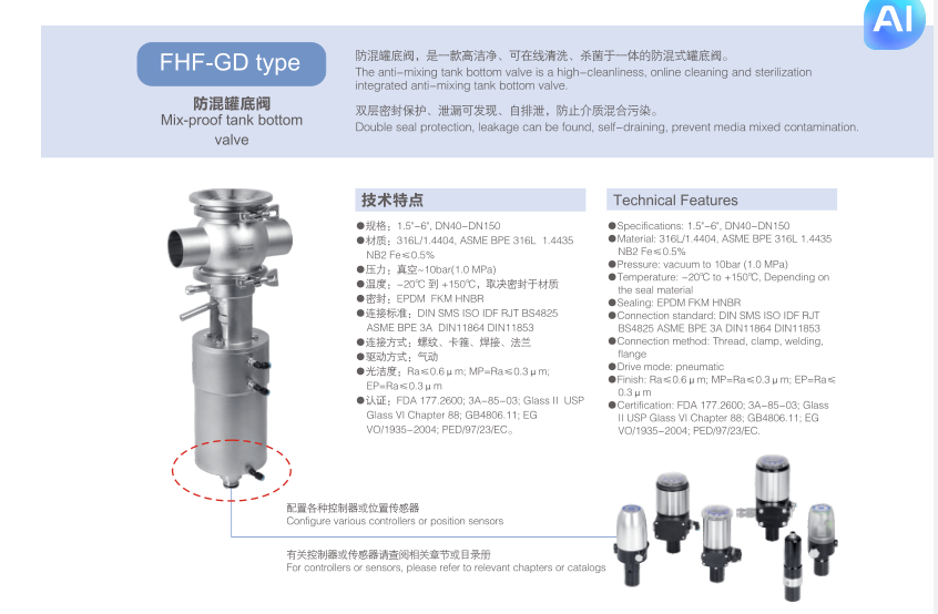 3A Hygienic Double Seat Mixing Proof Tank Bottom Valve For Food Beverage Processing