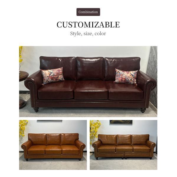Nidea #8950 High Quality Genuine Leather Barton Sofa Set 3 Pieces American Retro Design Sponge Comfortable Durable for Hotel Bedroom Bed
