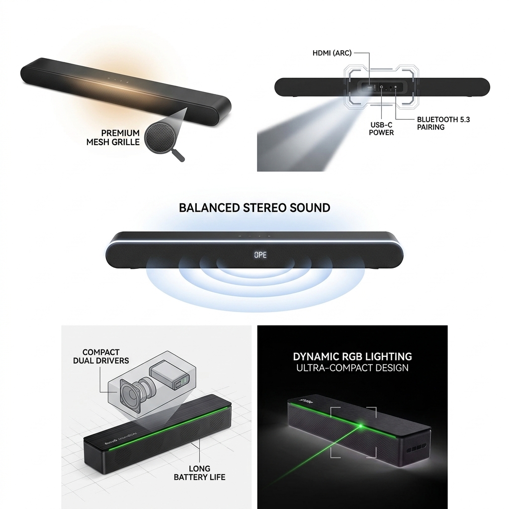 PC Soundbar Speaker AS1821 2.0 10W RGB Desktop Audio Monitor Speaker Video Calls
