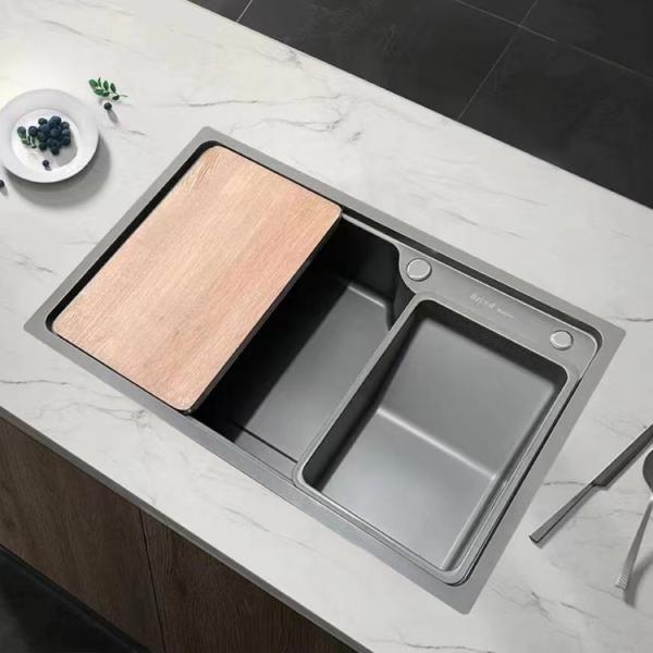 Smart Digital Display Grey Stainless Steel Pull Out Waterfall Faucet for Multifunctional Sink