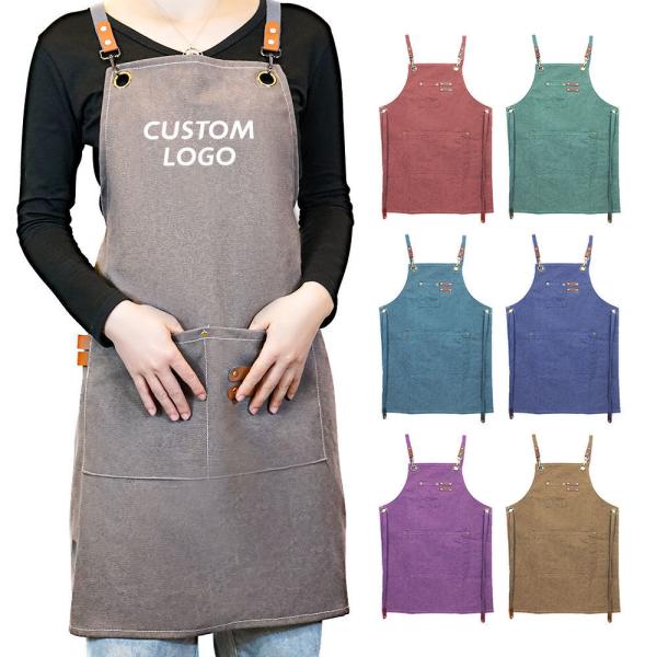 Custom Logo Cross Back Cotton Apron for Kitchen Chef in Bulk Order Supply Purchase