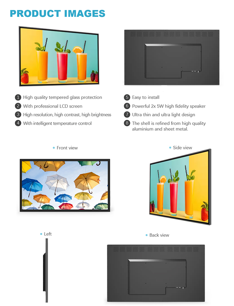 32/43/55 Inch Wall Mounted Digital Signage Display 2K/4K Flat Panel LCD Digital Menu Boards