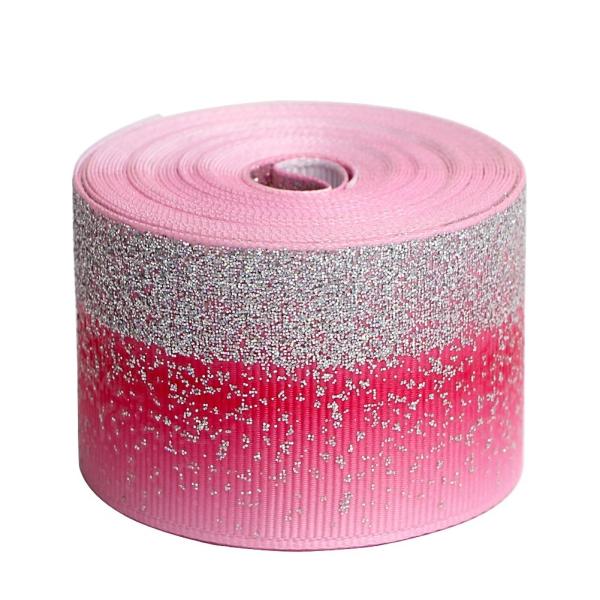 38mm Puff Sliver Gradient Glitter Grosgrain Ribbon with Heat-transfer Print