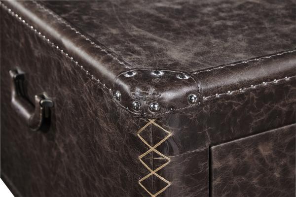 Dark Brown Leather Covered Coffee Table , Coffee Table Chest With Drawers