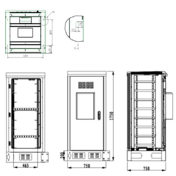 50Hz 1500W 32U 19 Inch Outdoor Equipment Cabinet IP55 Protection