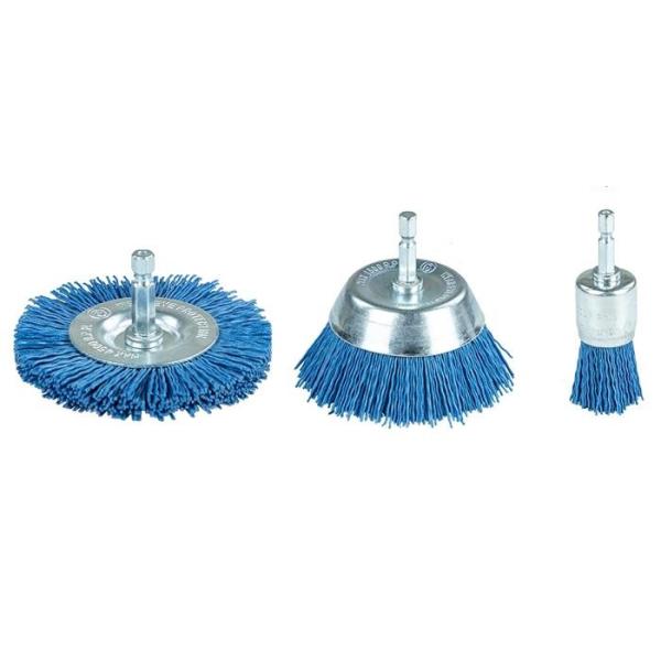 75 MM OD Mounted Blue Nylon Cup Brush , Abrasive Cup Brush For Remove Paints