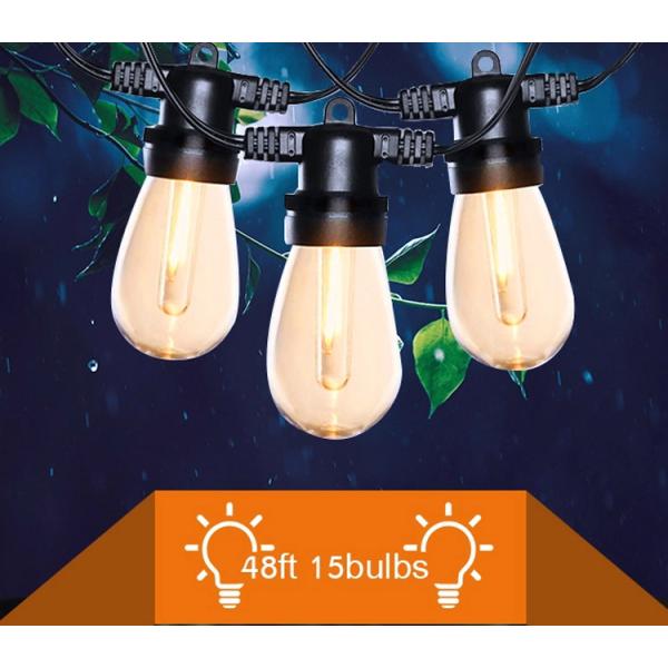 15M 48FT 15pcs S14 Outdoor Waterproof Lamp String Head Festival Decoration Outdoor Waterproof Lamp String