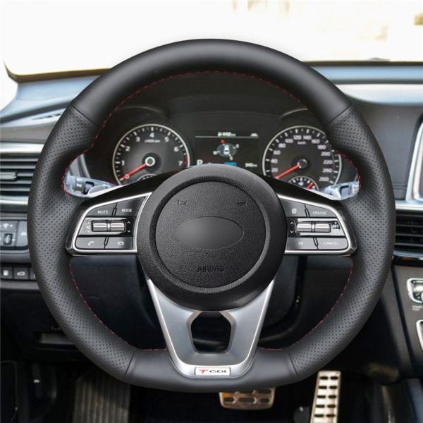 Kia Optima K5 2011-2019 Hand Stitched Personalized Black Leather Steering Wheel Cover