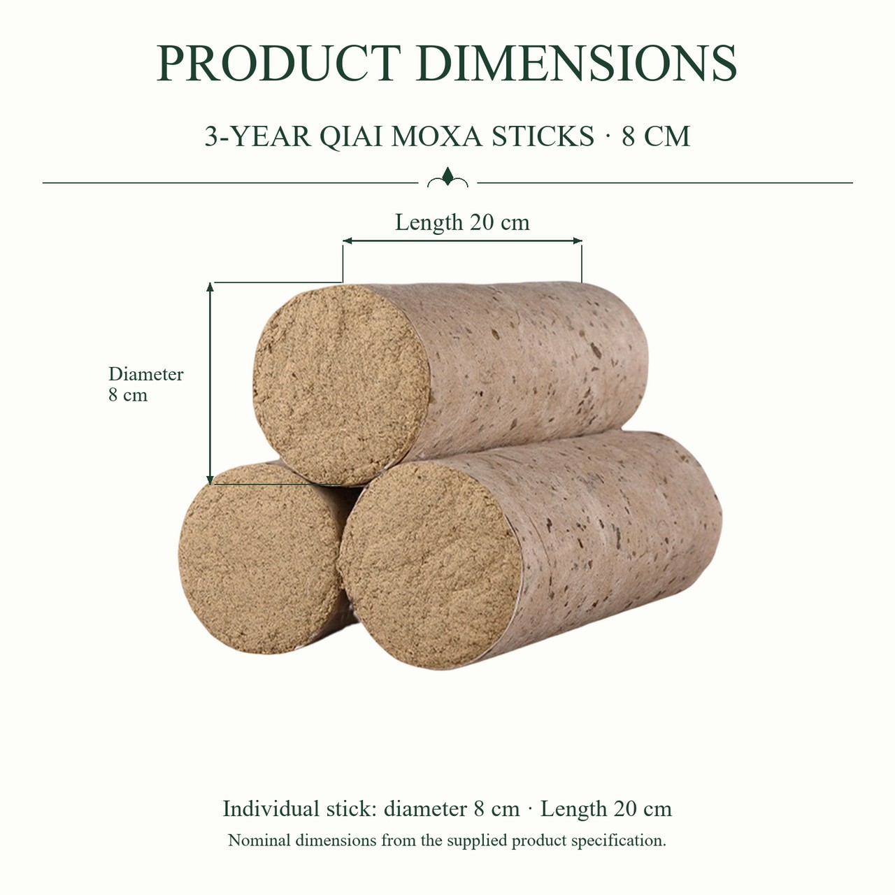 8 cm Mugwort Moxa Stick, 20 cm Long, Three-Year Aged Loose Format