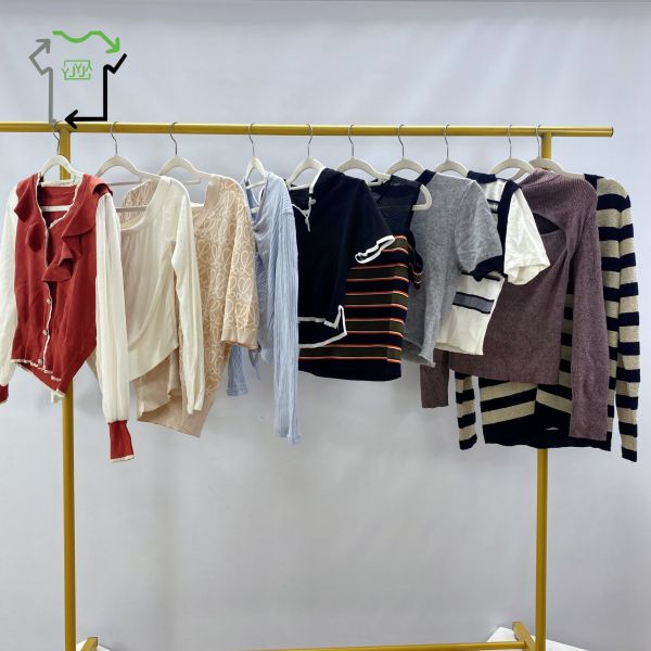 Ladies' Second Hand Vintage Top First Grade Clean Knitted Nylon Short Sleeve Mixed Colors