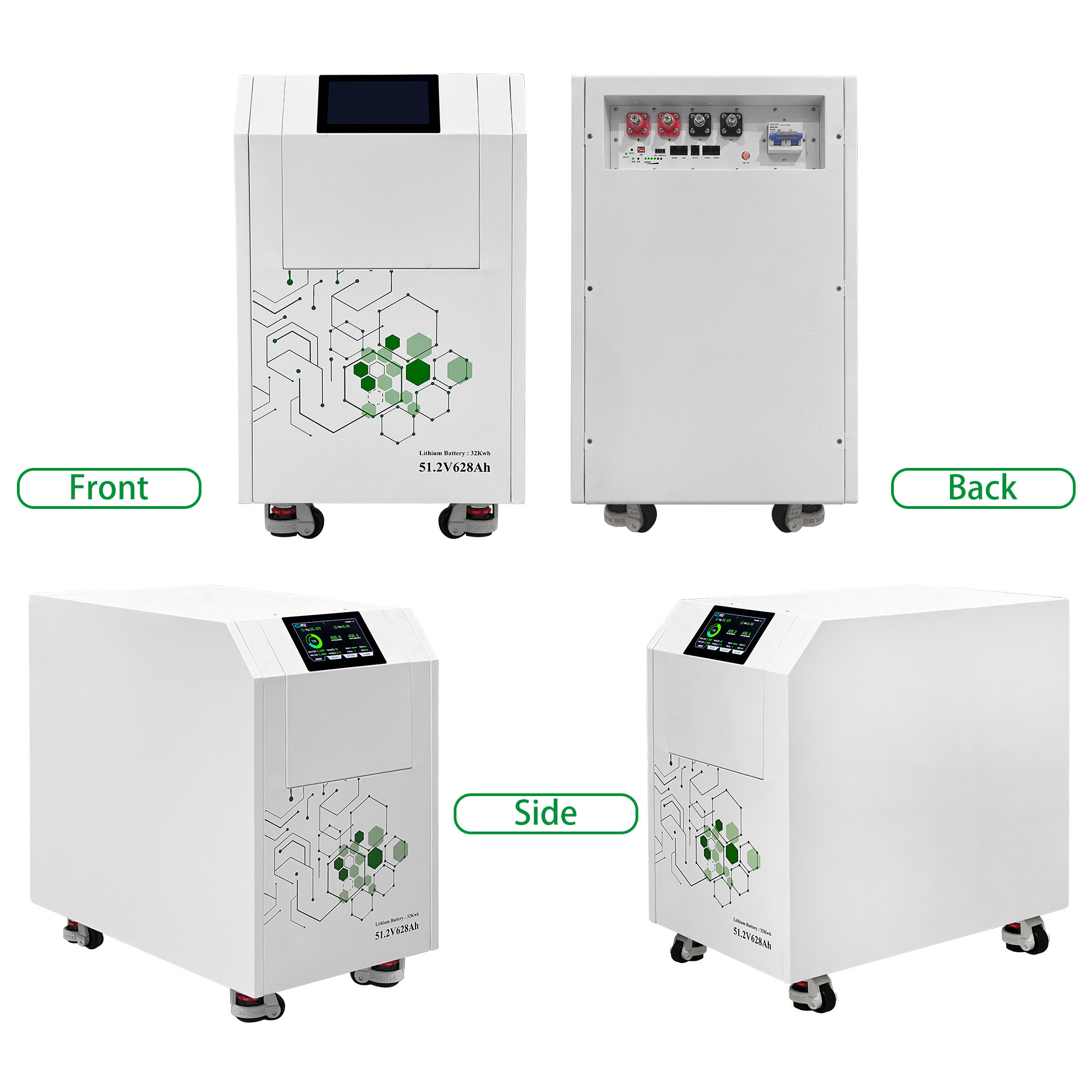 Portable 16S LiFePO4 51.2V 628AH 32Kwh Battery BMS RS232 CAN RS485 Off  grid WIFI Bluetooth