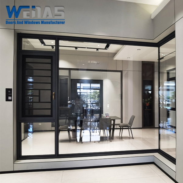 6063-T5 Commercial Building  Aluminum Alloy Frame Stainless Steel Mesh Double-Layer Glass Aluminum Casement Window