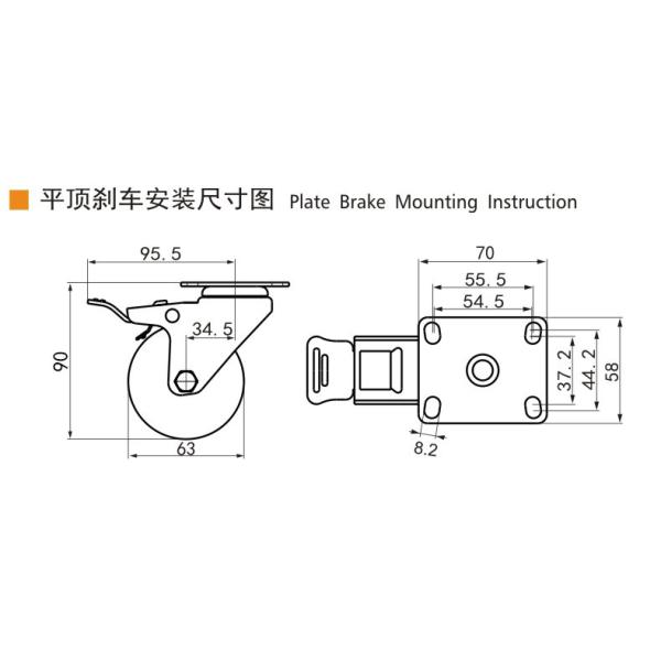 Ruedas de castor de acero inoxidable gris de 2,5 pulgadas ruedas giratorias ligeras S3425P-74