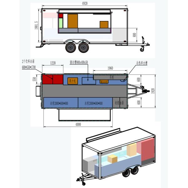 Garment Shops Used Square Food Trailer Kiosk Truck with Top Sale Ice Cream Machine