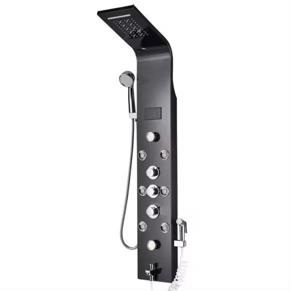 Bathroom Led Shower Panel with Thermostatic Function and Waterfall Stainless Steel