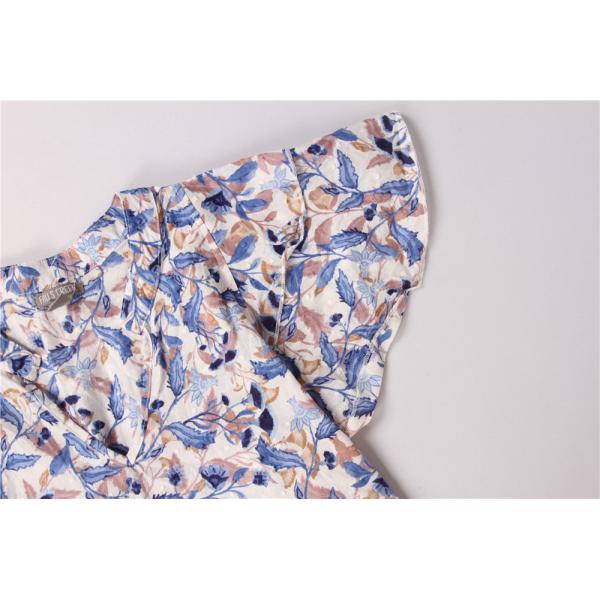 100% Cotton Ladies Print Blouses Breathable Floral Tops For Women