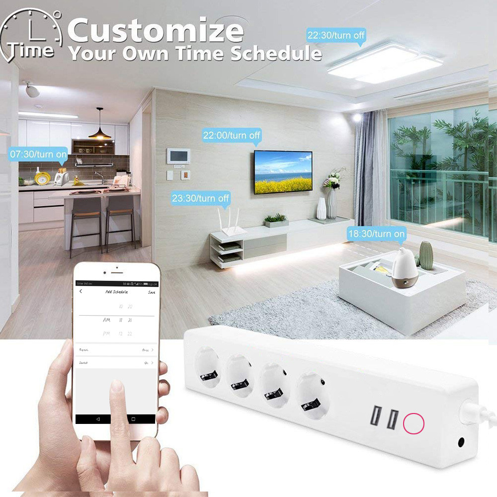 Прокладка силы прокладки 2kw 16A Smartlife силы Usb выхода Eu 4 умная
