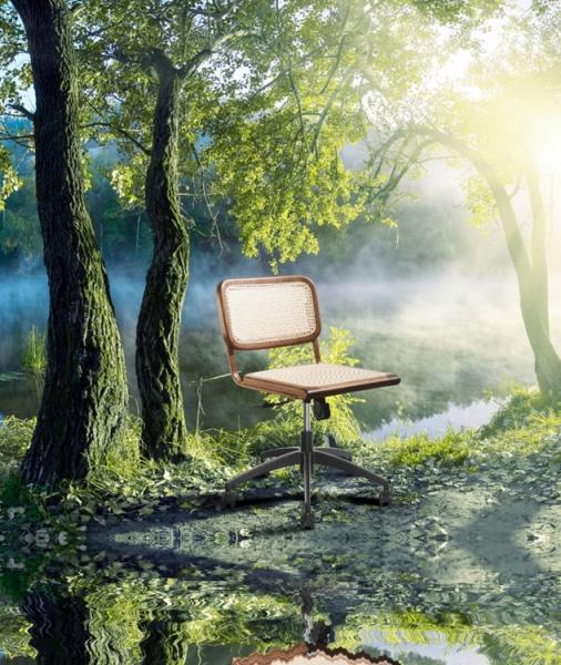 Armless Swivel Rattan Office Chairs