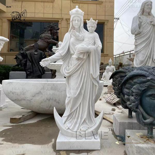 Marble Mother Mary Life Size Statues Holding Baby Virgin Mary Sculpture White Stone Handcarved Spots Goods