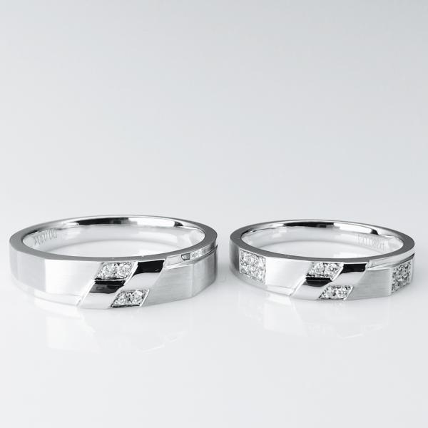 Geometric Shape Men17 Women12 18k White Gold Wedding Band