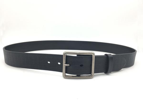 Embossed Checks Pattern Leather Casual Jeans Belt For Men With Classic Single Prong Buckle